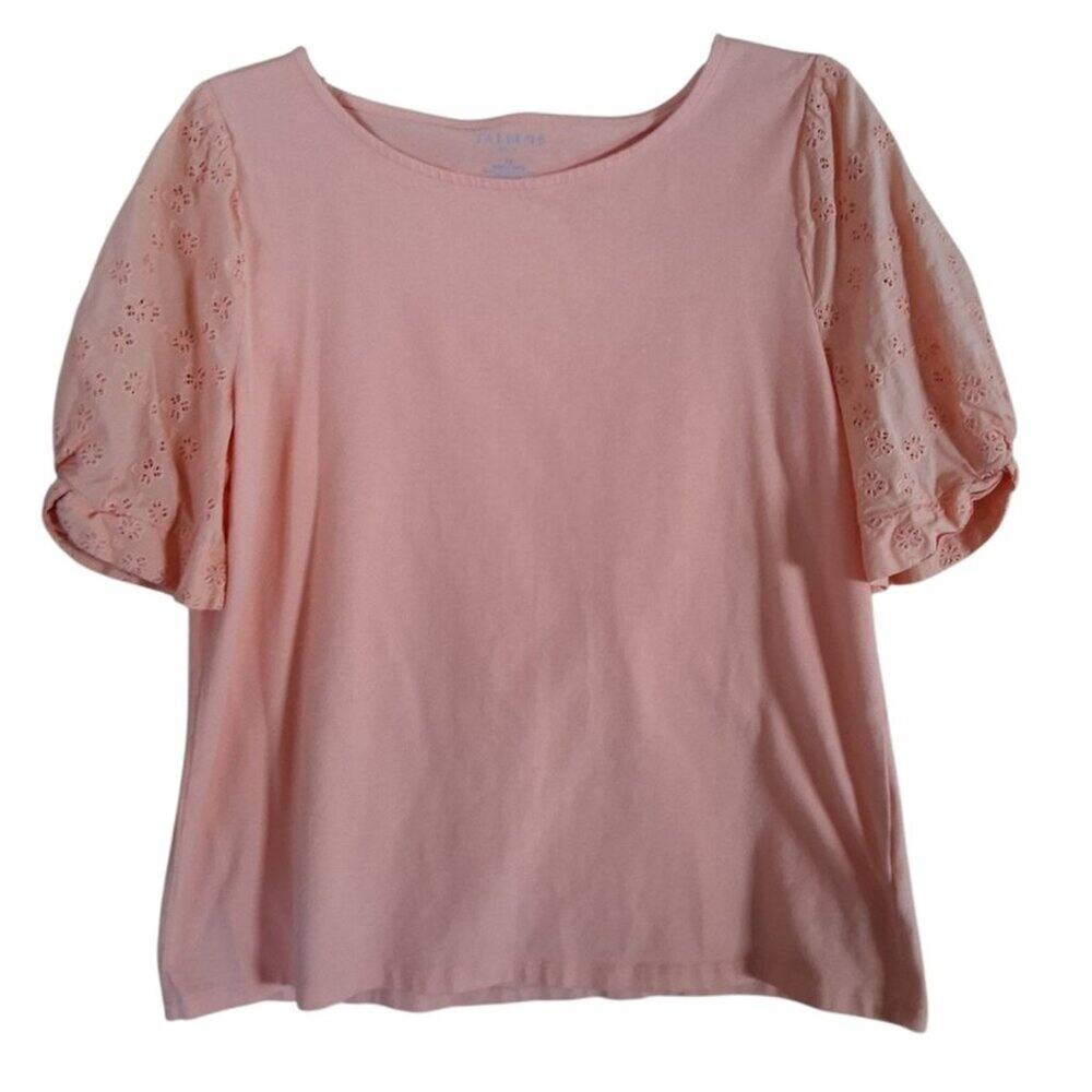Talbots Floral Eyelet Sleeve Blouse Orange Size Large Petite